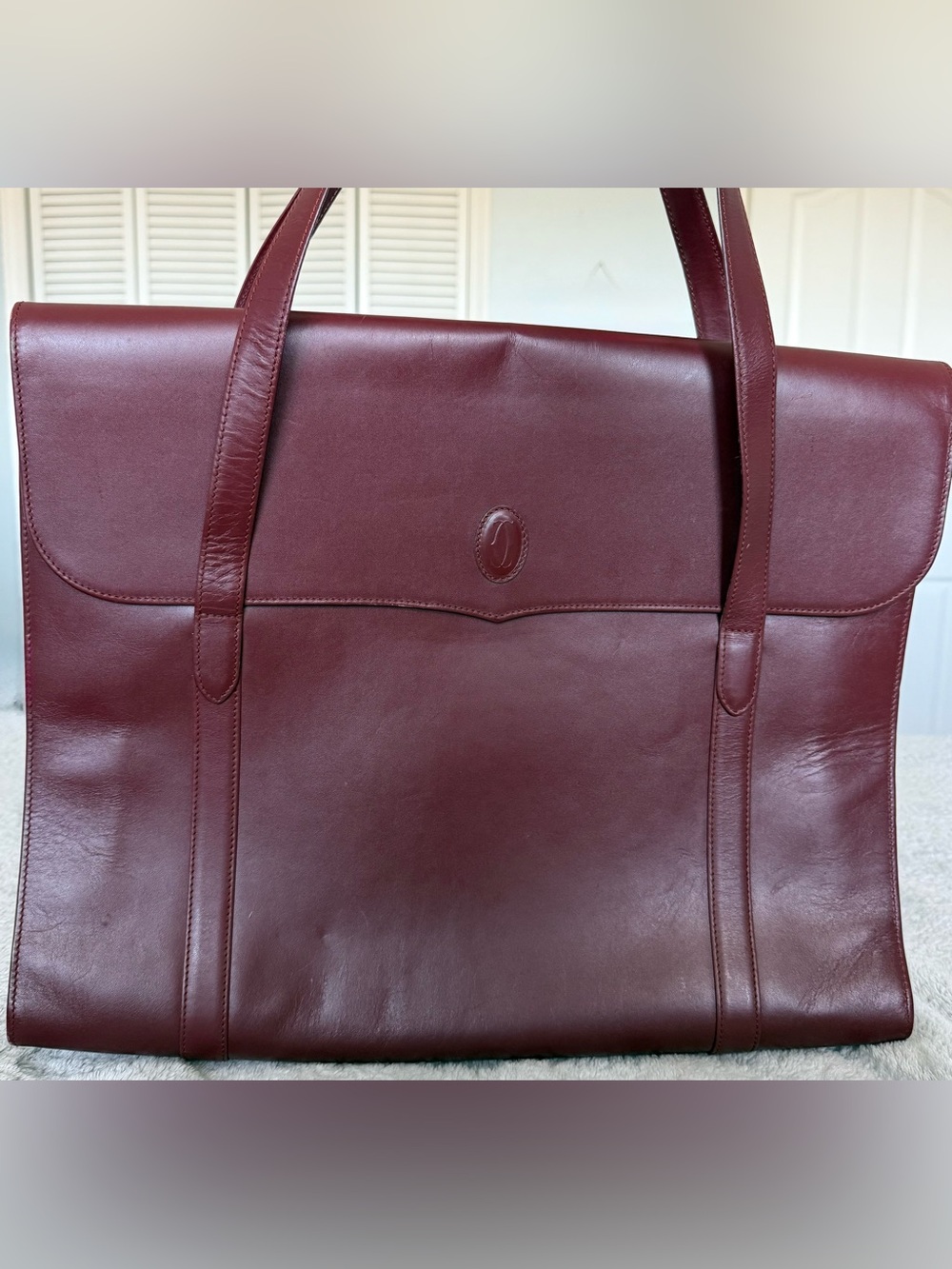 Authentic Cartier Vintage Bordeaux Leather Business Tote + COA & Dust Bag